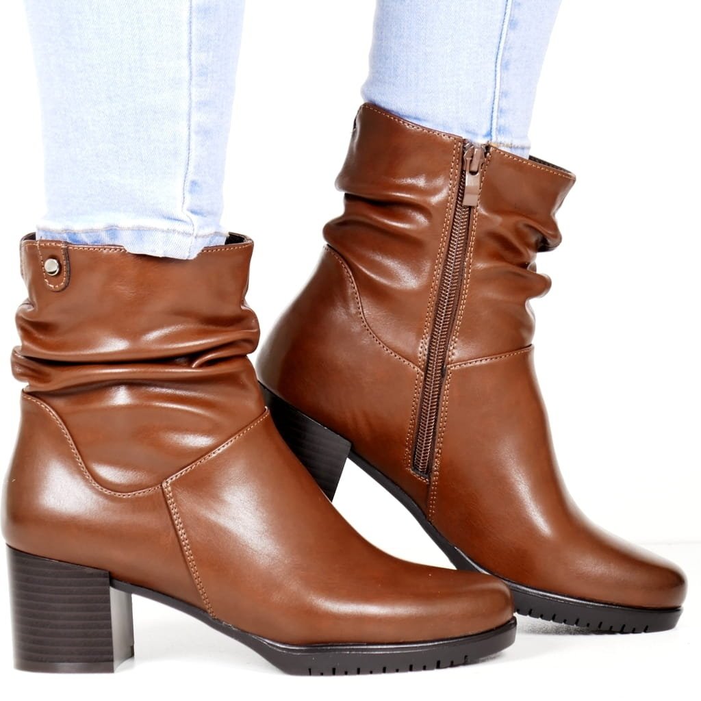 DAMSKIE BOTKI SKÓRZANE NA OBCASIE SERGIO LEONE 25636 BRĄZOWE