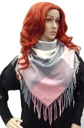 Chusta jesienno-zimowa ciepła krata frędzle AXD-13-1 - Apaszki i szaliki damskie - miniaturka - grafika 1