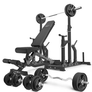 Zestaw MS2_2.0_113KG_G | Ławka dwustronna + stojaki regulowane + zestaw gryfów i obciążeń gumowanych 113 kg- Marbo Sport - Ławki treningowe - miniaturka - grafika 1