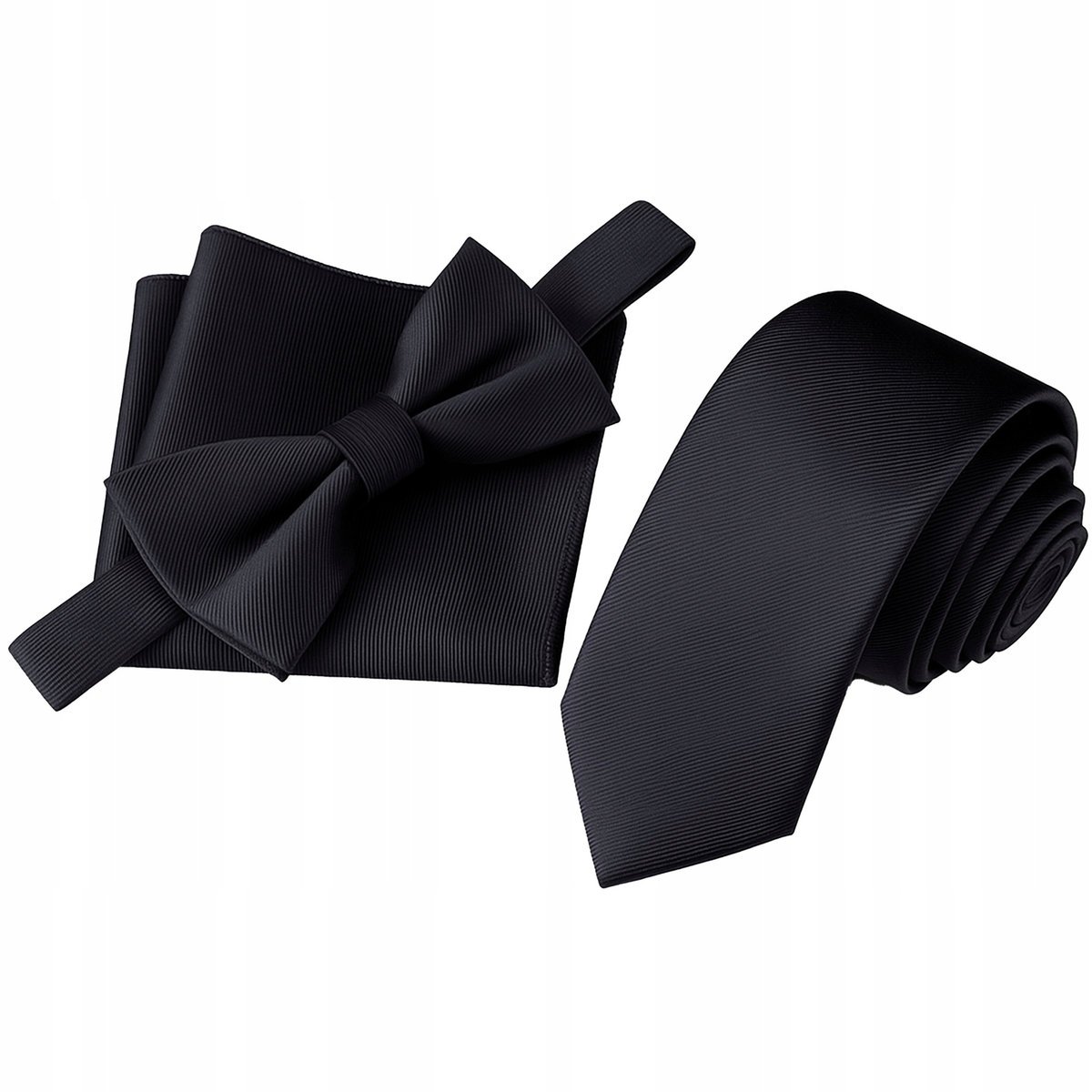 Zestaw krawat + mucha + poszetka - czarny
