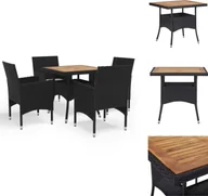 Meble ogrodowe - vidaXL 5-częściowy ogrodowy zestaw jadalniany z czarnego polirattanu i drewna akacjowego - Zestawy mebli ogrodowych - miniaturka - grafika 1