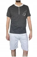 Piżamy damskie - Piżama męska grafitowa melanż surfing krótkie spodenki bawełna lato XL - miniaturka - grafika 1