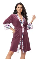 Szlafroki damskie - Welurowy szlafrok Hibiscus ciemnofioletowy L - miniaturka - grafika 1