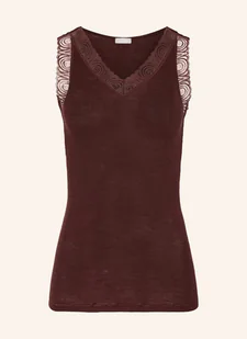 Hanro Top Woolen Lace Z Wełny Merino Z Koronką braun - Koszulki i topy damskie - miniaturka - grafika 1