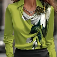 Koszule damskie - TEMU Elegancka Koszula z Długim Rękawem i Kołnierzykiem w Nadruk - miniaturka - grafika 1