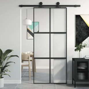Drzwi przesuwne, czarne, 90x205 cm, szkło hartowane, aluminium 8721012120457 - Drzwi wewnętrzne - miniaturka - grafika 1