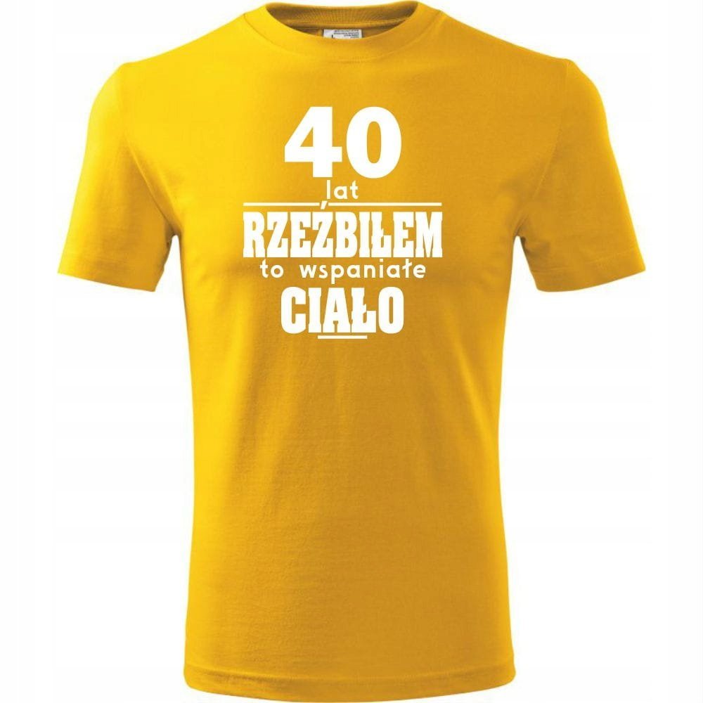 Męska Koszulka z Nadrukiem 40 lat rzeźbiłem to wspaniałe ciało na Prezent żółty 3XL
