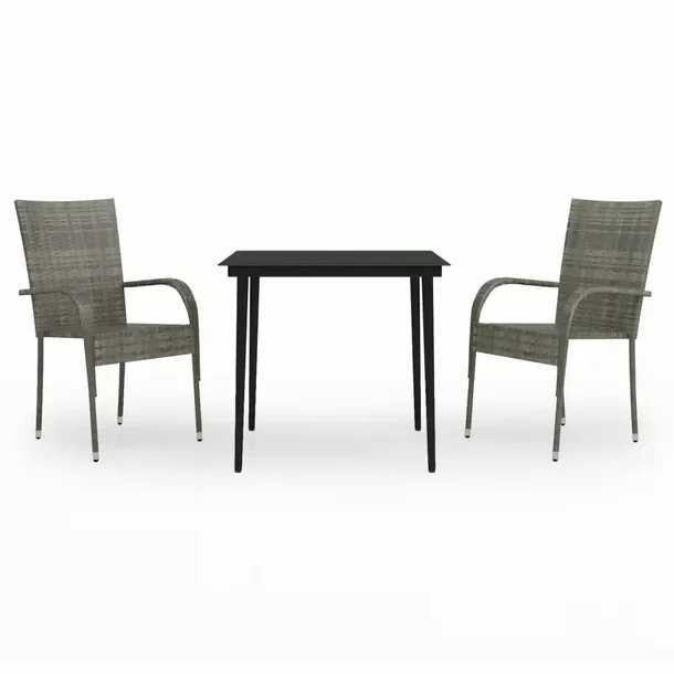 Zestaw Mebli Ogrodowych Rattan PE, Stal, Szkło, 80x80x74 cm, Szaro-Czarny