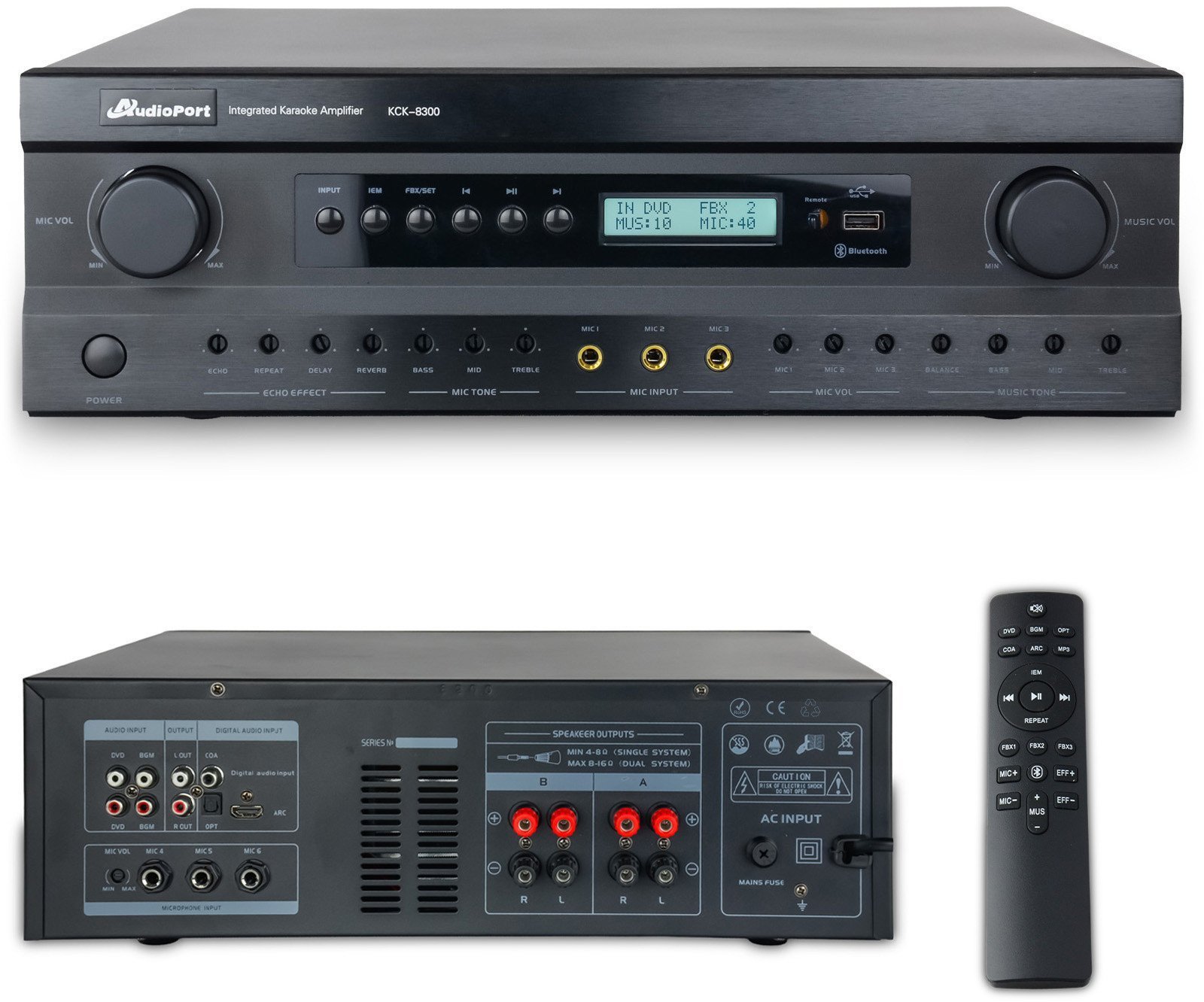 Audioport Wzmacniacz audio 2x300W karaoke DSP HDMI pilot KC8300 one size