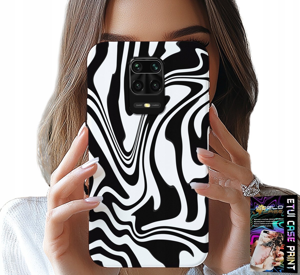 ETUI DO XIAOMI NOTE 9 PRO / 9S - CZARNO BIAŁA ABSTRAKCJA + SZKŁO HART