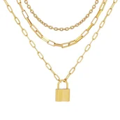 Naszyjniki - Naszyjnik damski kłódka STAL SZLACHETNA POZŁACANA - miniaturka - grafika 1