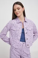 Kurtki damskie - United Colors of Benetton kurtka jeansowa damska kolor fioletowy przejściowa - miniaturka - grafika 1