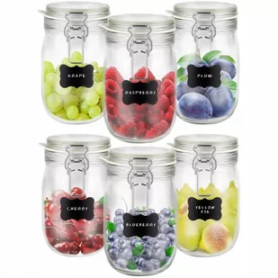 Creative Home 6x Słoik do Przechowywania Żywności z Pokrywką i Klipsem | 1100 ml | Zestaw z Etykietami i Kredą - Pojemniki kuchenne - miniaturka - grafika 1