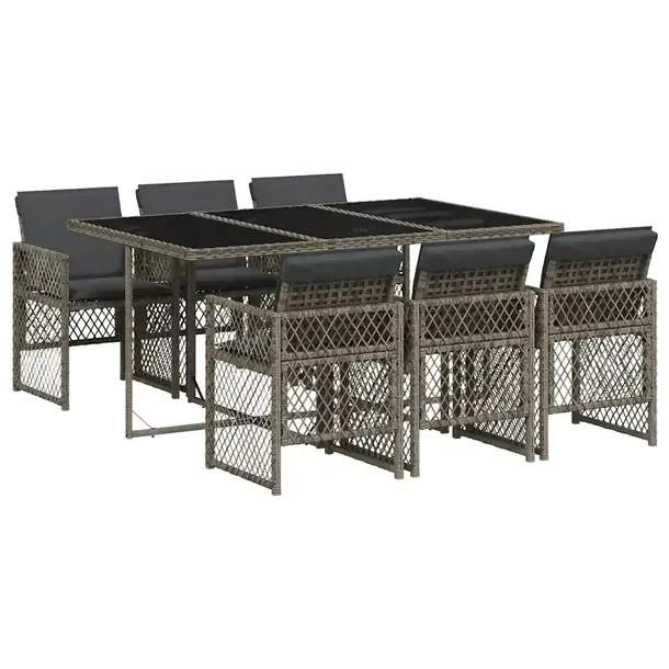Zestaw mebli ogrodowych szary rattan PE, stół 165x106x73 cm, 6 krzeseł 5