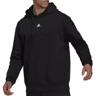 Bluzy sportowe męskie - Bluza adidas Essentials Feelvivid Cotton Fleece Drop Shoulder Hoodie HK2829 - czarna - Adidas - miniaturka - grafika 1