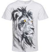 Moda i Uroda OUTLET - Męski t-shirt z krótkim rękawem, z lwem, kremowy - miniaturka - grafika 1