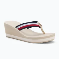 Klapki i japonki damskie - Japonki damskie Tommy Hilfiger Corporate Wedge Beach Sandal muslin - miniaturka - grafika 1