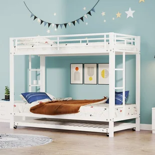 Metalowe łóżko piętrowe 90x200cm - z łóżkiem piętrowym 90x190cm na kółkach - Biały - Łóżka dla dzieci i młodzieży Metalowe łóżko piętrowe 90x200cm - z łóżkiem piętrowym 90x190cm na kółkach - Biały - Łóżka dla dzieci i młodzieży - miniaturka - grafika 1