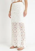 Spódnice - Biała Szydełkowa Spódnica Maxi z Gumką w Pasie Evansa - miniaturka - grafika 1