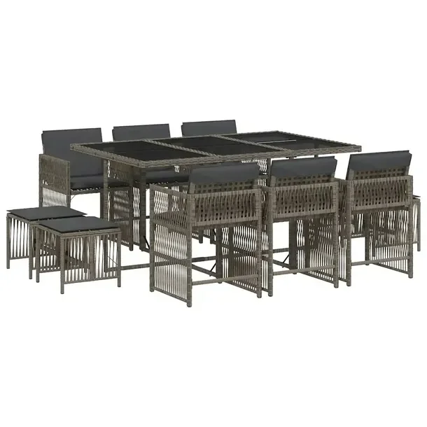 Zestaw mebli ogrodowych szary rattan PE 165 x 106 x 73 cm, 6 krzeseł, 4 st
