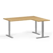 Biurka - Stół z regulacją wysokości, 3 silniki, 745 - 1215 mm, narożnik L/P, blat 1600 x 1400 mm, podstawa szara, buk - miniaturka - grafika 1