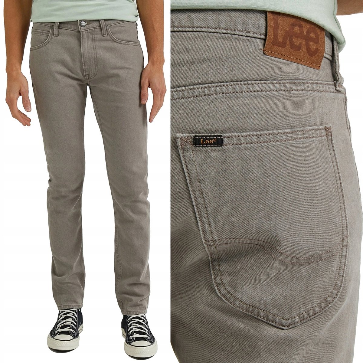 Lee LUKE Mushroom Light mocno zwężane szaro beżowe spodnie jeansowe W33 L34