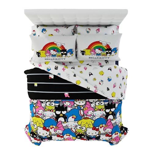 Franco Artykuły kolekcjonerskie Sanrio Hello Kitty & Friends 7-częściowy super miękki zestaw pościeli z poszewką na kołdrę i prześcieradło, pełny, (oficjalny produkt licencjonowany w 100% z oficjalnym