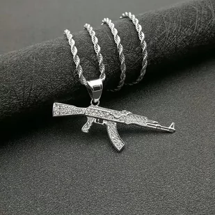 Naszyjnik srebrny z zawieszką ak47 karabin prezent streetwear y2k - Naszyjniki - miniaturka - grafika 1