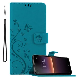 Pokrowiec Cadorabo do Sony Xperia 10 II w kolorze FLORAL BLUE Pokrowiec ochronny w kwiatowy wzór z zapięciem magnetycznym, funkcją podstawki i kieszeniami na karty Flip Case Flower Cover Etui Handy Klapp Hülle Book Tasche - Etui i futerały do telefonów - miniaturka - grafika 1