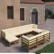 Meble ogrodowe - vidaXL 10-cz zestaw wypoczynkowy do ogrodu z poduszkami miodowy brąz 3077167 - miniaturka - grafika 1
