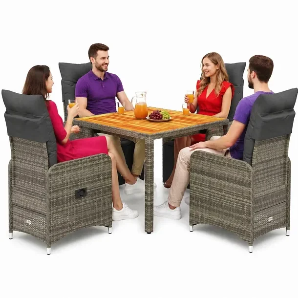 Zestaw bistro ogrodowy z regulowanym fotelem, szary, rattan PE, 4 os.