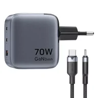 Ładowarki do telefonów - Ładowarka GaN Vention USB-C+C+A 70W + Kabel USB-C do USB-C 1m (Szara) - miniaturka - grafika 1