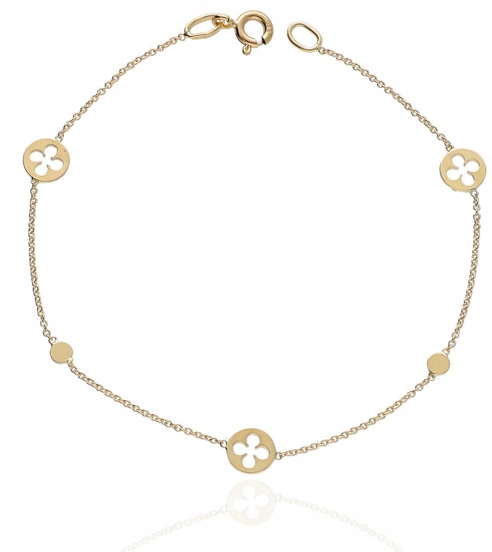 Złota bransoletka 585 celebrytka koniczynka na szczęście PRÓBA 585 18 cm