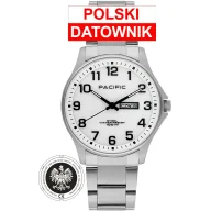 Zegarki męskie - Zegarek Pacific Polska SMB-1073D-07 srebrny męski zegarek z orłem i polskim datownikiem - miniaturka - grafika 1