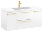 Szafki łazienkowe - Szafka Wisząca Z Umywalką RON 100 cm D - Biały Mat - Uchwyty Złote Szczotkowane - miniaturka - grafika 1