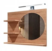 Lustra - Lustro łazienkowe okrągłe dąb sonoma, z półkami, lewe + LED - miniaturka - grafika 1
