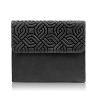 Portfele - PORTFEL DAMSKI SKÓRZANY VINTAGE CZARNY MAŁY Z OCHRONĄ RFID W ORYGINALNY GEOMETRYCZNY WZÓR T-114-HBL - miniaturka - grafika 1