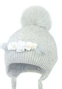Czapka dla dziewczynki na zimę KAIMANA z pomponem popiel - Czapki dla dzieci - miniaturka - grafika 1