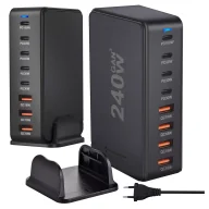 Ładowarki do telefonów - Ładowarka sieciowa 8w1 Ultra Szybka 240W GaN3 4x USB-C 4x USB Alogy Fast Charger Czarna - miniaturka - grafika 1