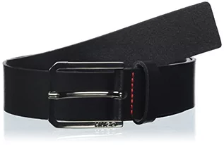 Paski - HUGO Męski pasek skórzany Gengol Sz35 z czerwonymi szwami i zapięciem z logo, czarny (Black1), 105 - grafika 1
