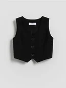 Kurtki i płaszcze dla dziewczynek - Reserved - Kamizelka z ozdobnymi guzikami - czarny - miniaturka - grafika 1