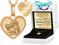 Naszyjniki - Murrano Złoty Medalik 585 Aniołek w Sercu z Łańcuszkiem Grawer ZZ-071_SIN-585-1MM - miniaturka - grafika 1