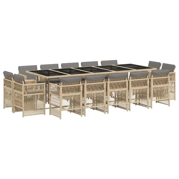 Zestaw Mebli Ogrodowych z Rattanu PE, Stolik 275x106x73cm, 14 Krzeseł 50,5