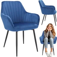 Krzesła - Krzesło Cora, tapicerowane, welurowe, 56x47x82 cm, niebieskie - miniaturka - grafika 1