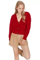 Swetry damskie - Trendyol Damski regularny kardigan z dzianiny z dekoltem w serek, Czerwony, L - miniaturka - grafika 1
