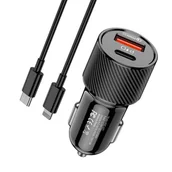 Ładowarki samochodowe - Ładowarka Samochodowa (Usb Typ C Pd + Usb Qc3.0) + Kabel Usb-C - Apple Lightning 1M Kakusiga Ksc-678 Czarna - miniaturka - grafika 1