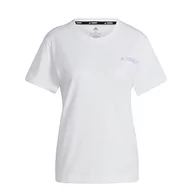 Koszulki i topy damskie - adidas Damska koszulka graficzna (Short Sleeve) W Tx Moun Fu Te, White/Silver Dawn, HT7199, XS - miniaturka - grafika 1