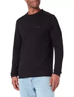 Bluzy męskie - BOSS Męska bluza Salbo Curved z bawełny Interlock z okrągłym wycięciem pod szyją i wygiętym logo, czarny (Black1), M - miniaturka - grafika 1