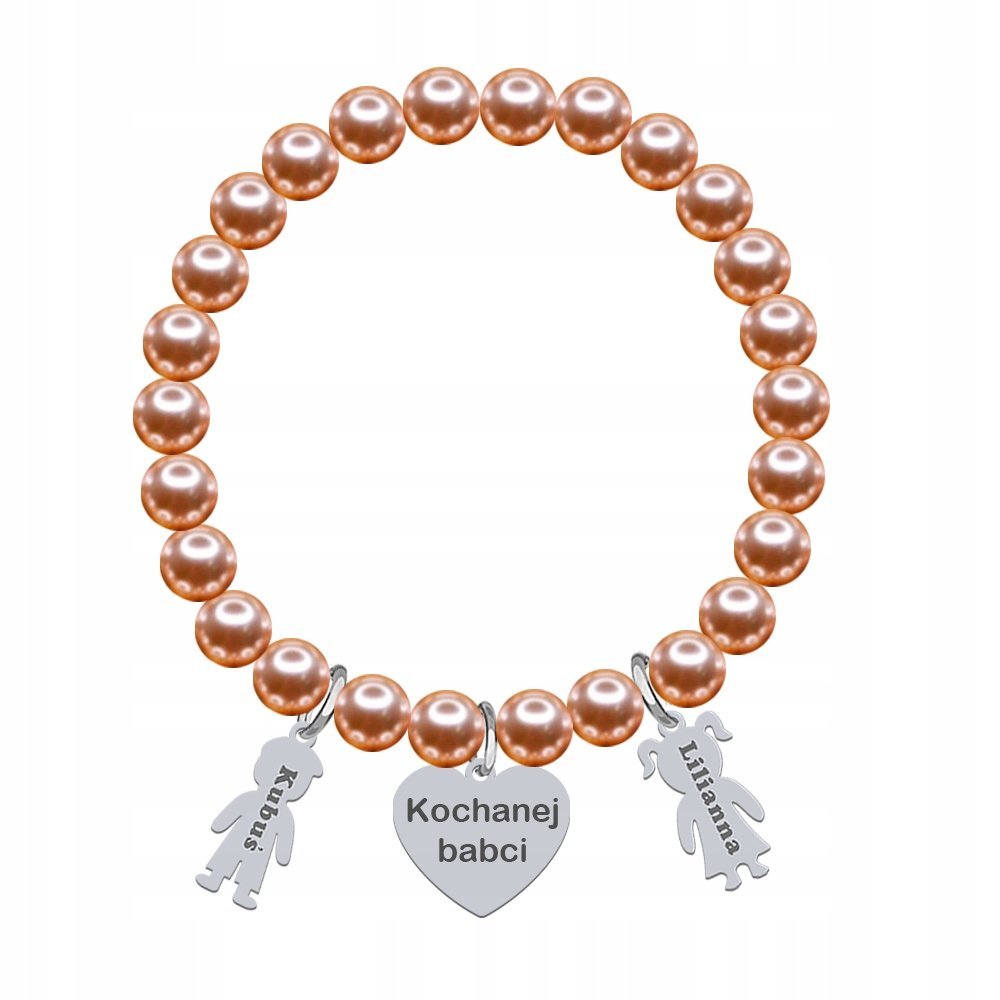 Bransoletka dla Mamy Imię Dziecka Perły Srebro 925 Dzień Mamy Grawer