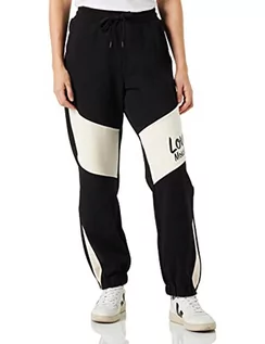 Spodnie damskie - Love Moschino Regular Fit Jogger z kontrastowymi kolorowymi wstawkami i nadrukiem logo Italic damskie spodnie swobodne, Czarny beżowy., 40 - grafika 1